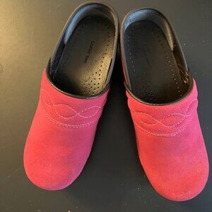 Pink suede clogs, Lands End, size 7